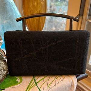 Vintage Sondra Roberts black and silver shimmer evening bag from York Furrier